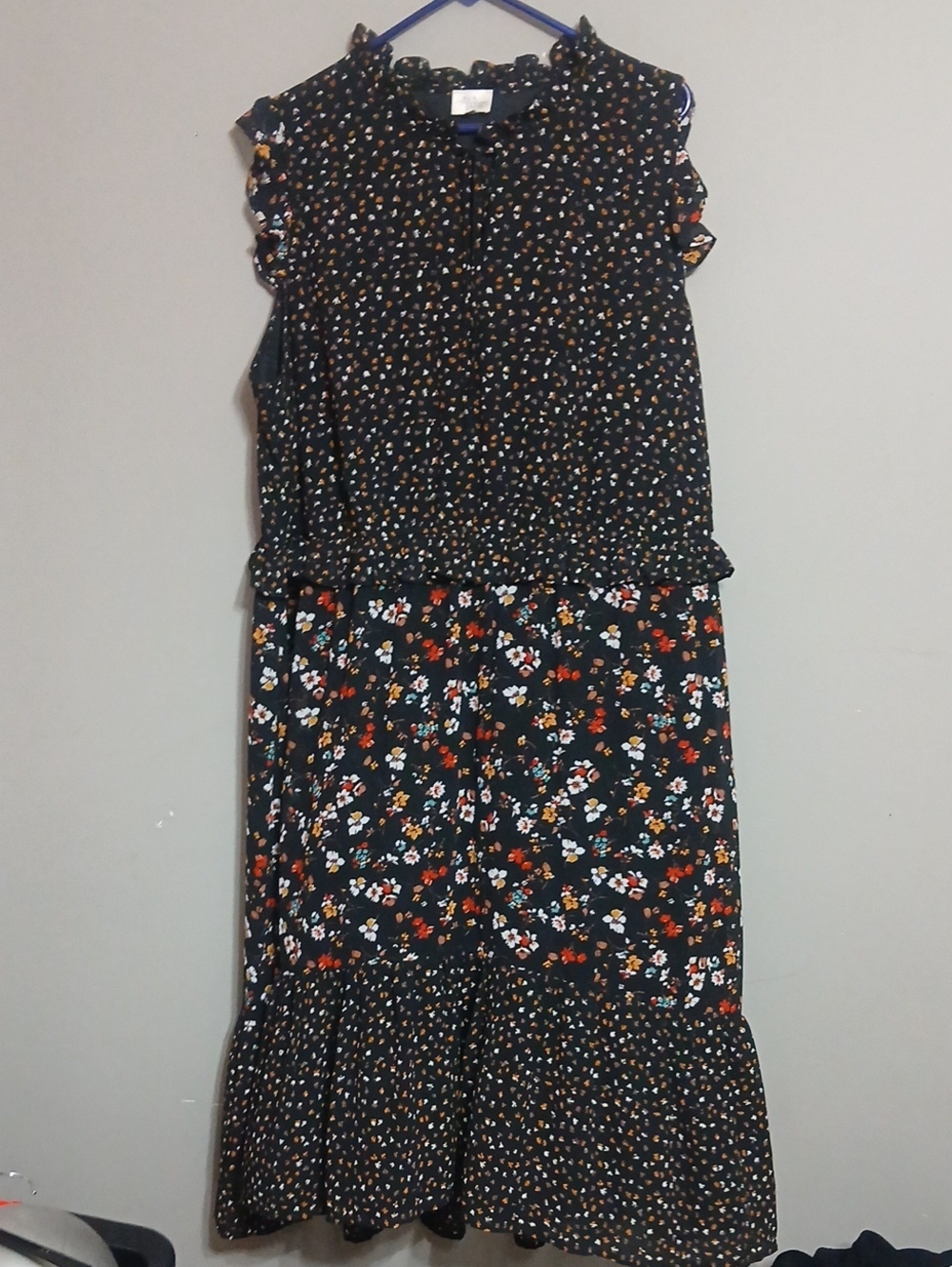 Women's Black Floral Maxi Dress with Ruffle Trim